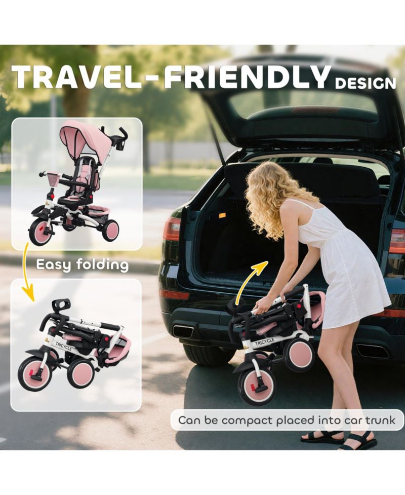 6 in 1 Kids Tricycle with Adjustable Push Handle for 1-5 Years