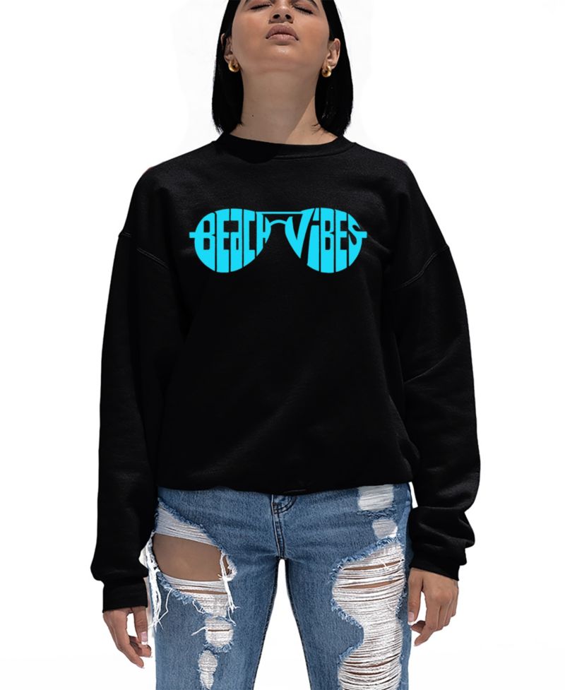 Women's Beach Vibes Word Art Crew Neck Sweatshirt