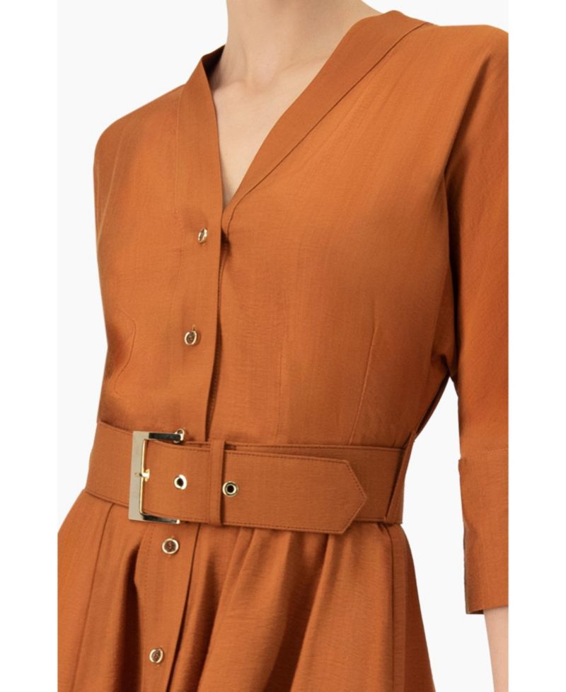 Women's Dolman Sleeve Solid Dress with Belt