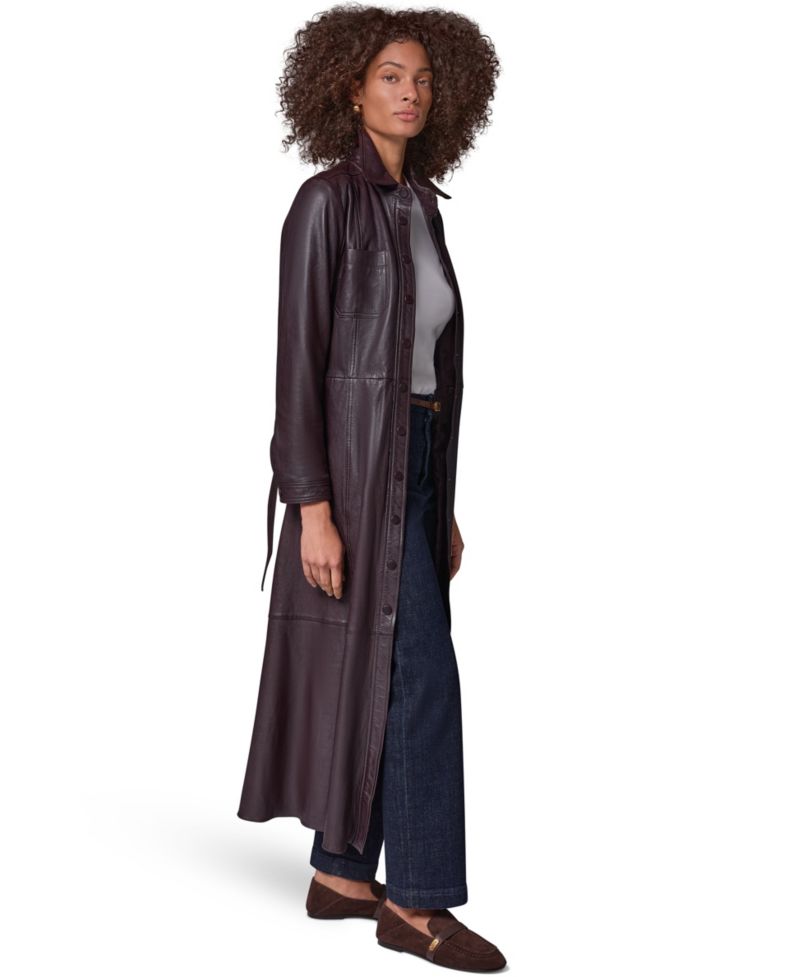 Women's Long-Sleeve A-Line Collared Leather Shirt Dress