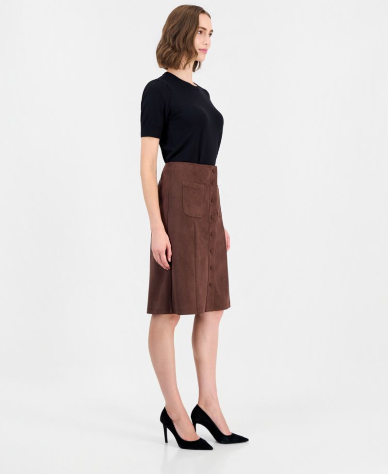 Women's High-Waisted Midi A-Line Faux Suede Skirt