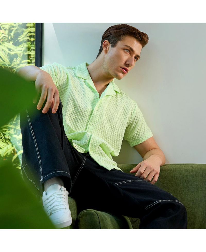 Men's Lime Green Self-Design Box Shirt