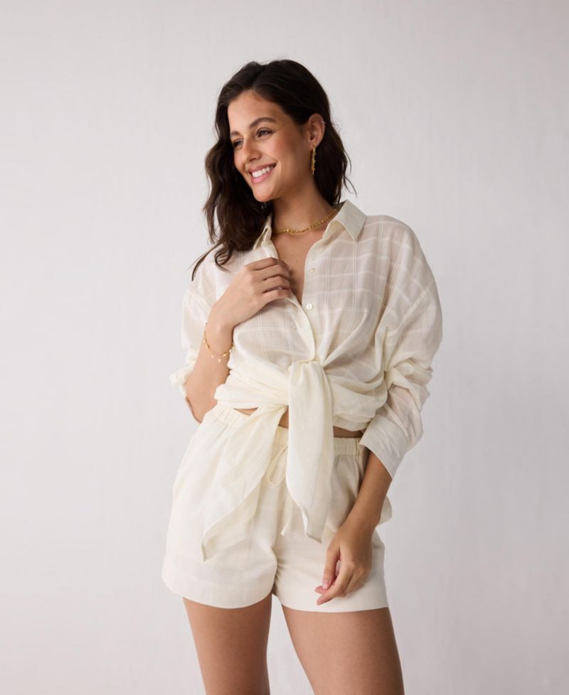 Women's Oversized Shirt Cover-up in Textured Checks