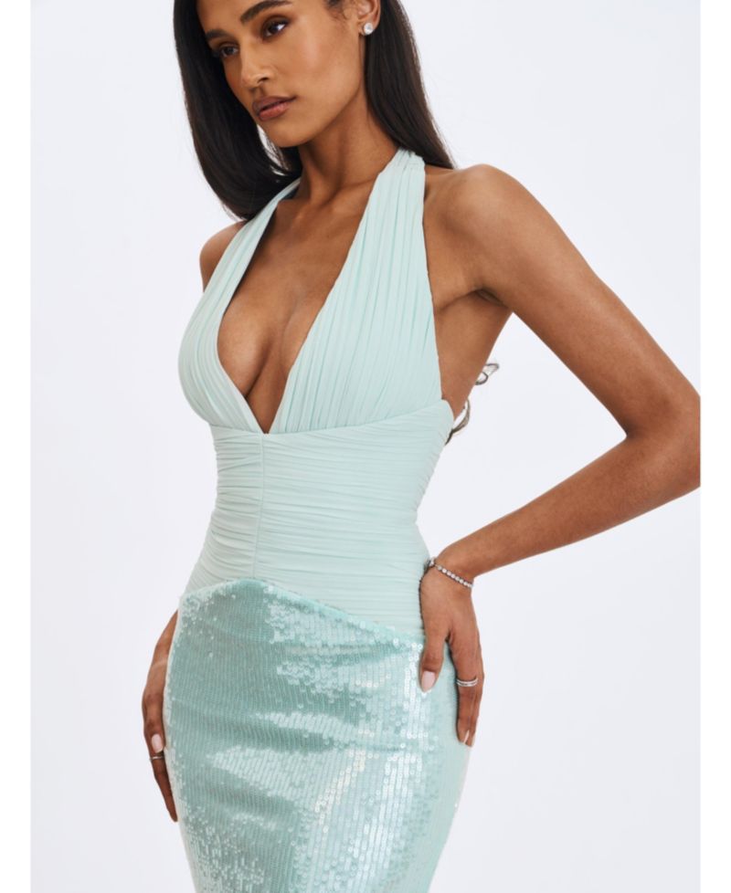 Women's Wendale Mint Sequin Plunging Mermaid Maxi Dress