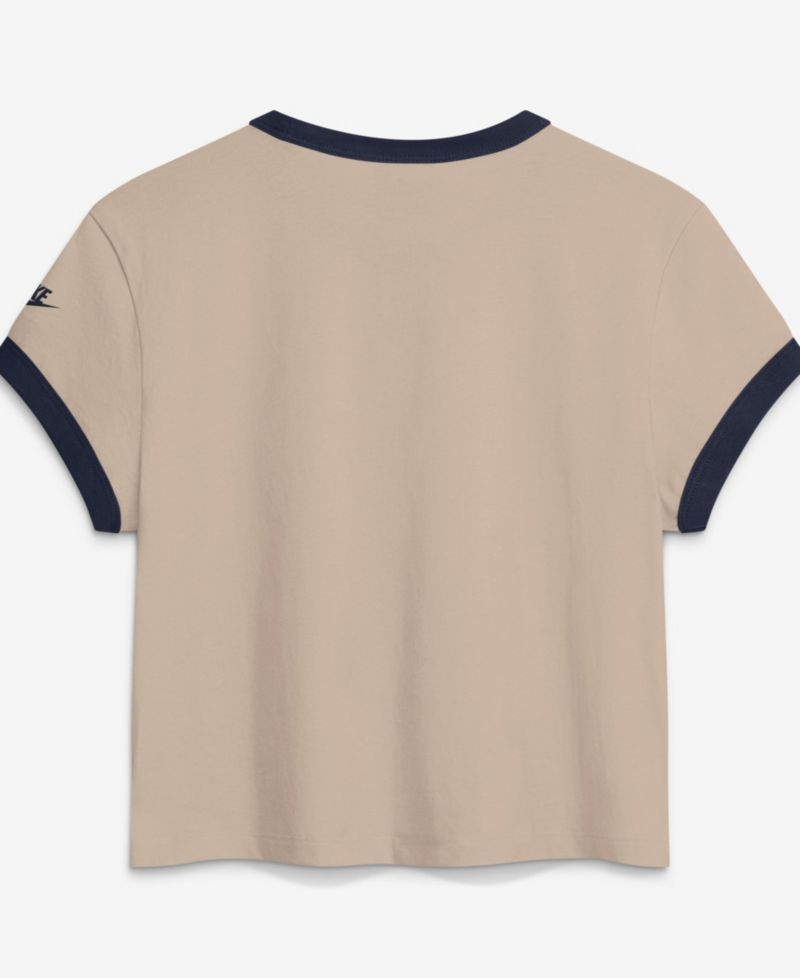 Women's Cream New York Giants Rewind Ringer Mod Cropped T-Shirt