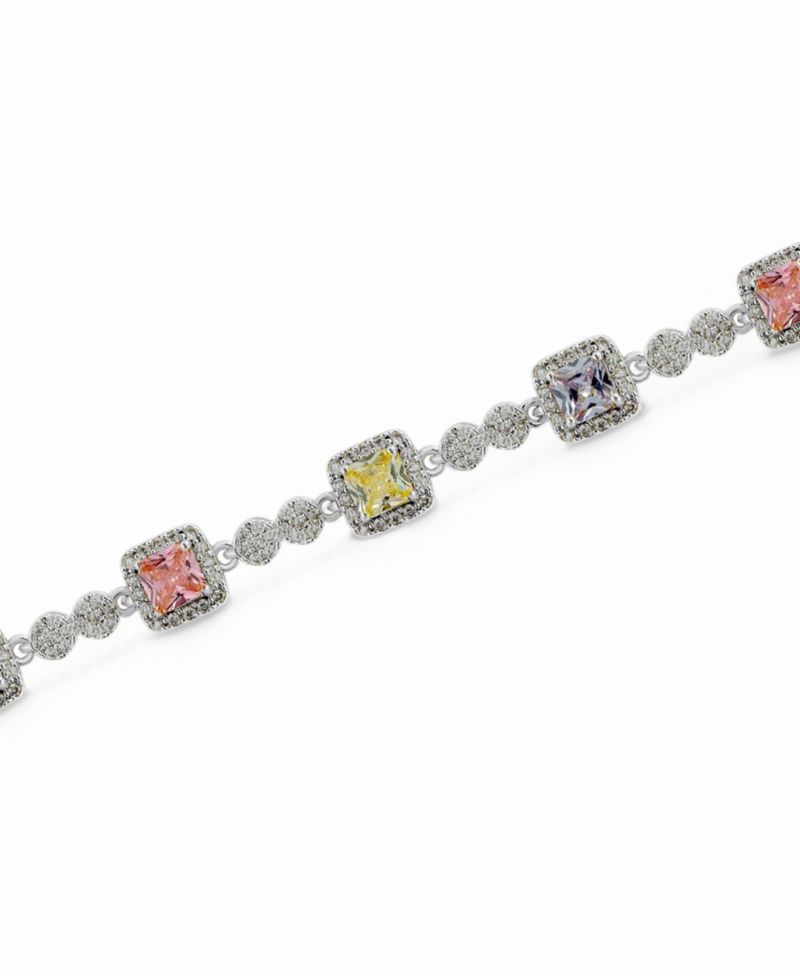 Lemon, Lavender, and Light Pink Colors with Clear Pave Halo and Cubic Zirconia Circle Tennis Bracelet