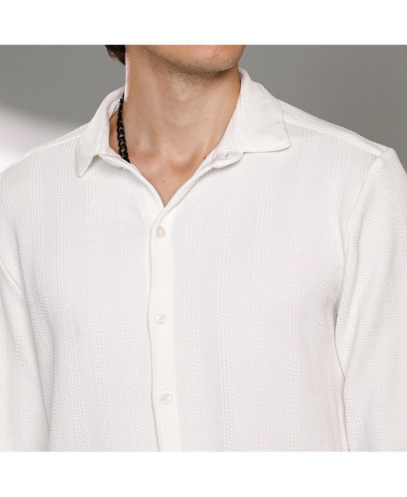 Men's Chalk White Rope-Textured Shirt