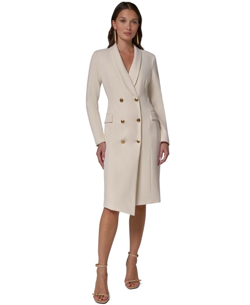 Women's Double-Breasted Shawl Collar Asymmetric-Front-Hem Blazer Dress