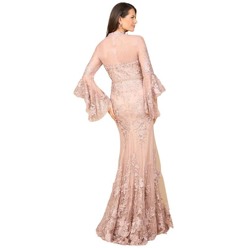 Women's Lace V Neck Long Bell Sleeve Gown