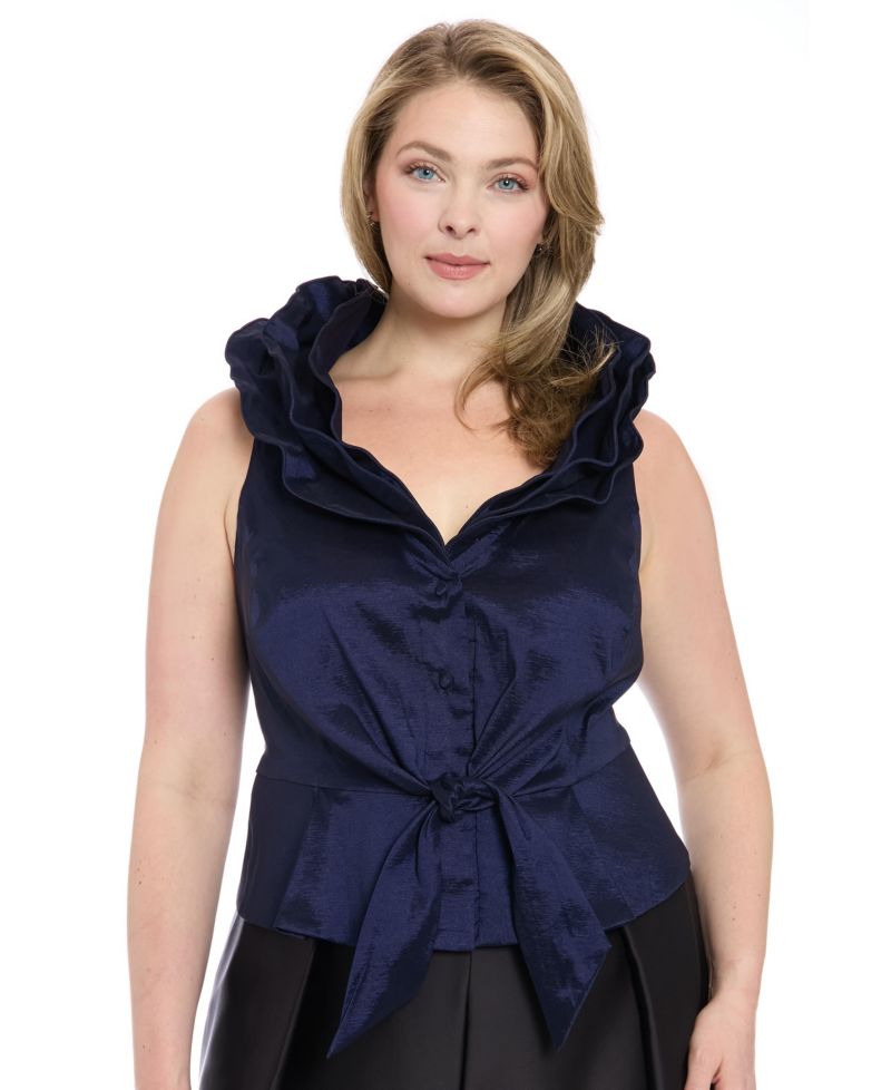 Plus Size Sleeveless Knot-Front Taffeta Top
