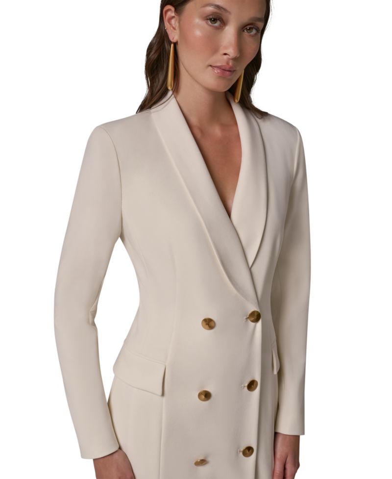 Women's Double-Breasted Shawl Collar Asymmetric-Front-Hem Blazer Dress