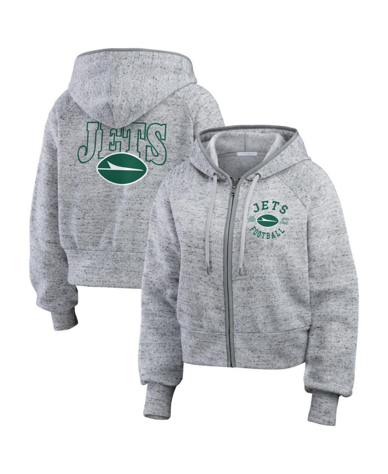 Women's Heather Gray New York Jets Speckled Fleece Cropped Full-Zip Hoodie