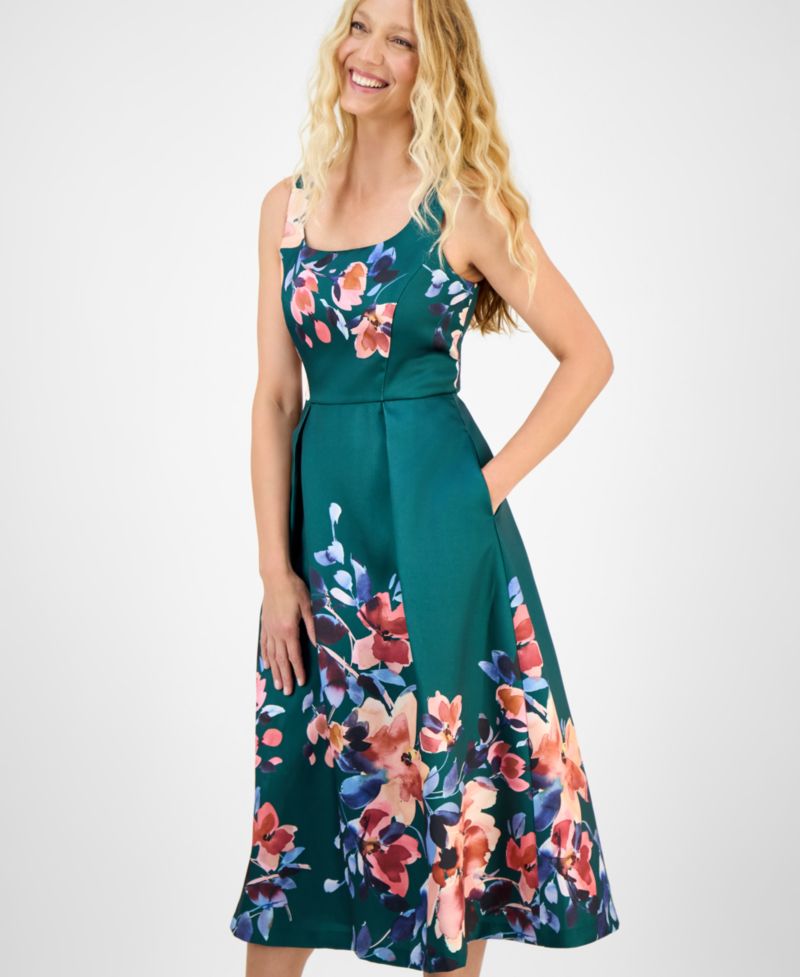 Women's Printed Square-Neck Sleeveless Dress