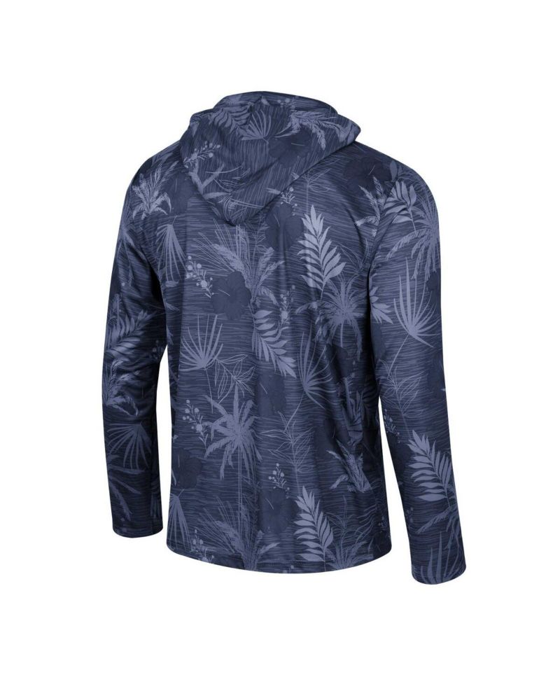 Men's Navy West Virginia Mountaineers Palms Printed Lightweight Quarter-Zip Hooded Top