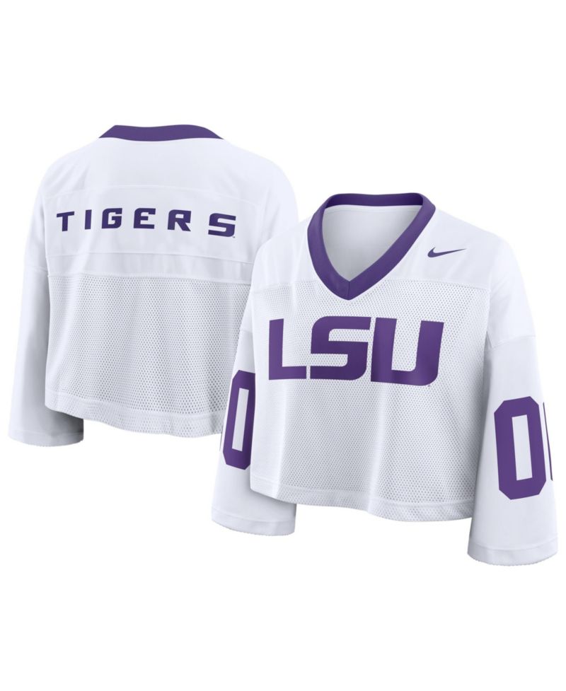 Women's White LSU Tigers Oversized Logo Cropped Fashion Jersey