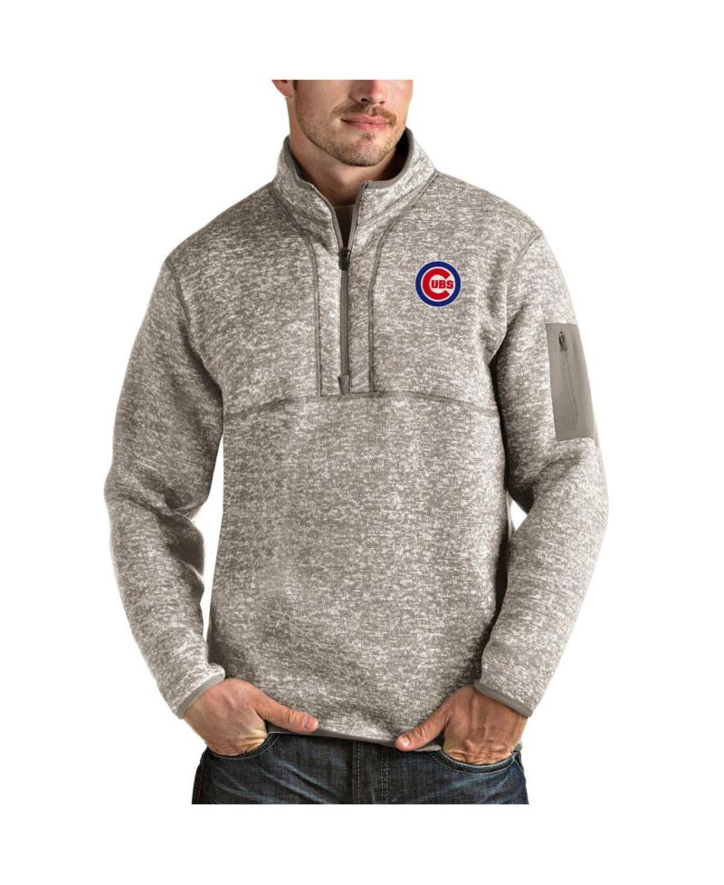 Men's Oatmeal Chicago Cubs Fortune Quarter-Zip Pullover Jacket