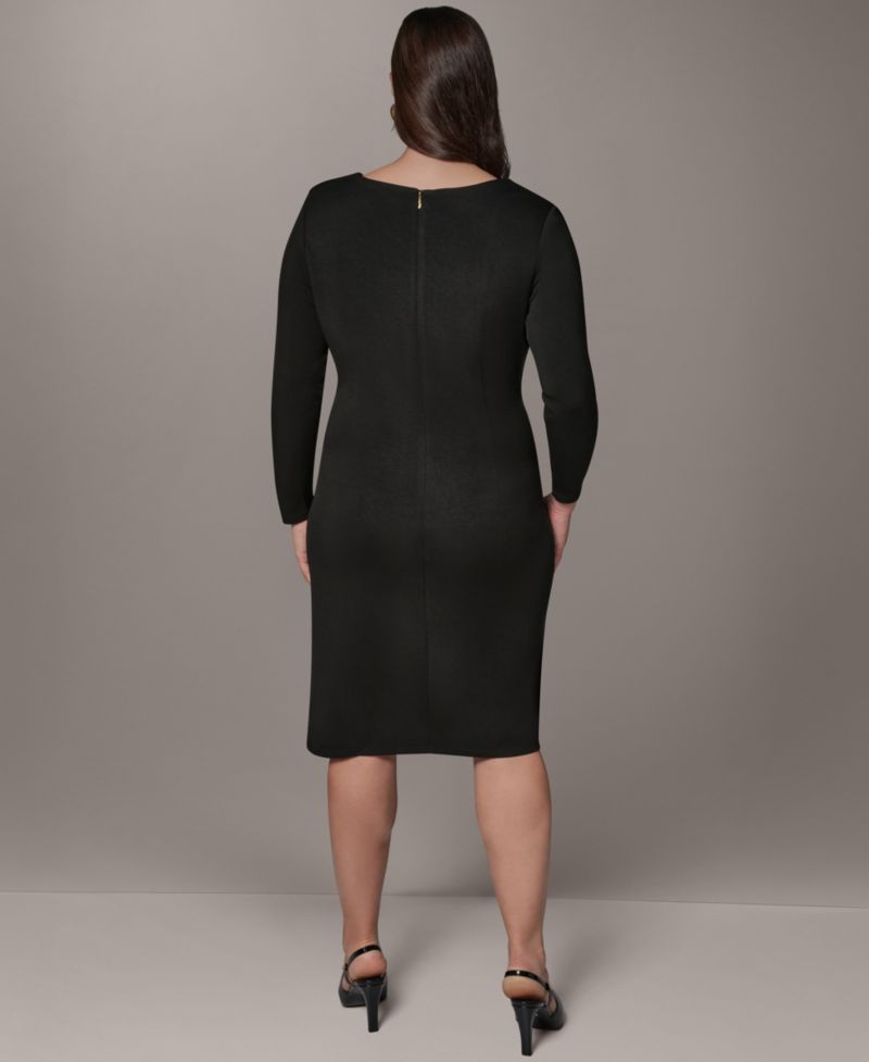 Petite Long-Sleeve Asymmetrical Neck Sheath Dress