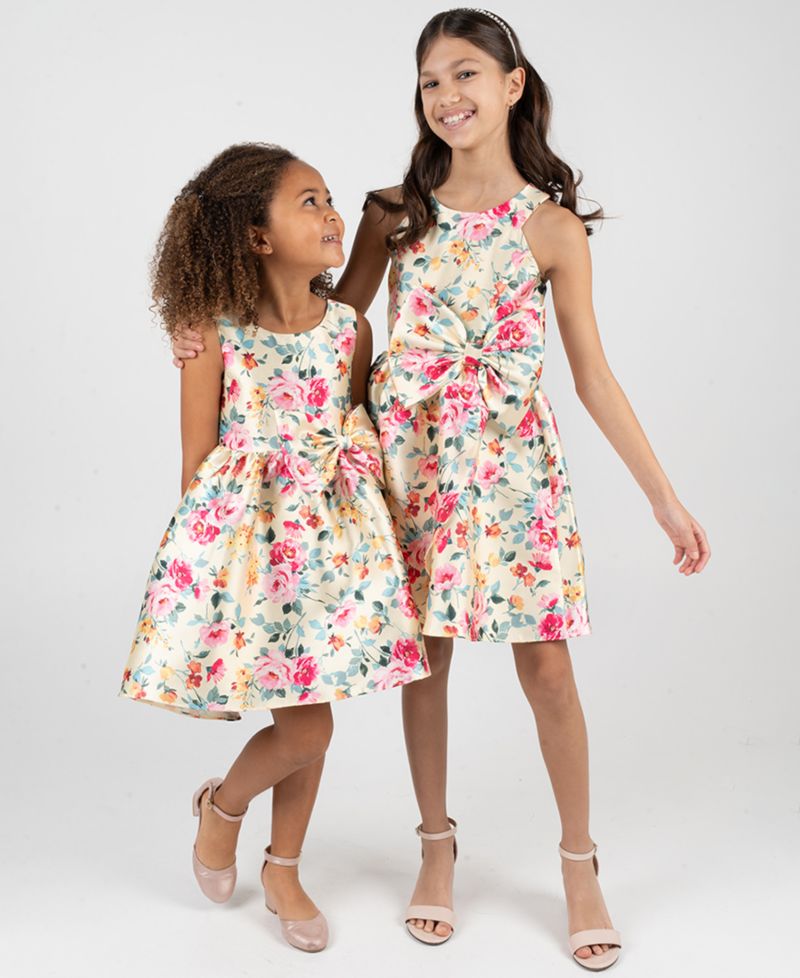 Girls' 2T-6X Floral Mikado Bow Hi-Lo Dress