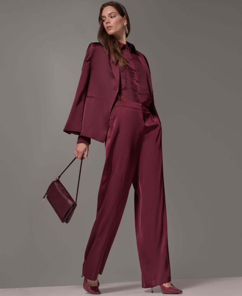 Petite Satin Shawl Lapel Shoulder-Padded Blazer