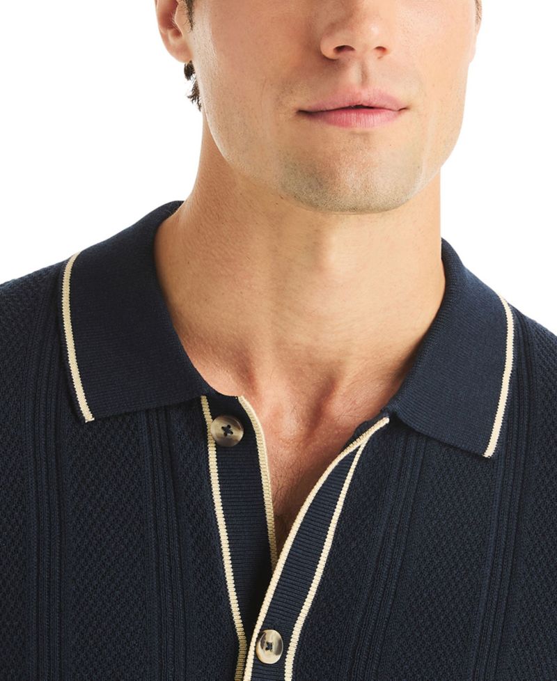 Men's Textured Open Front Polo Sweater
