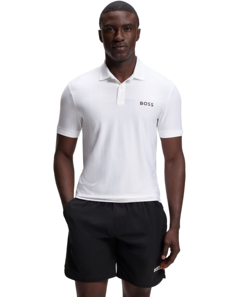 Men's Four-Way Stretch Stripe-Jersey Slim-Fit Polo Shirt