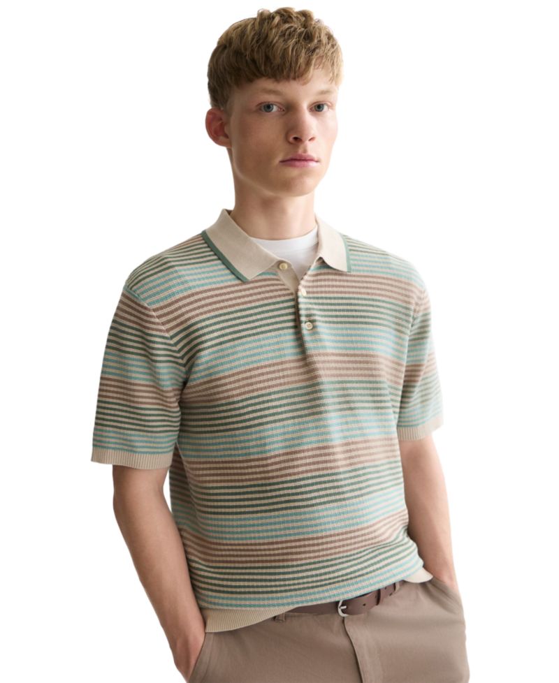Men's Striped Knitted Regular-Fit Polo Shirt