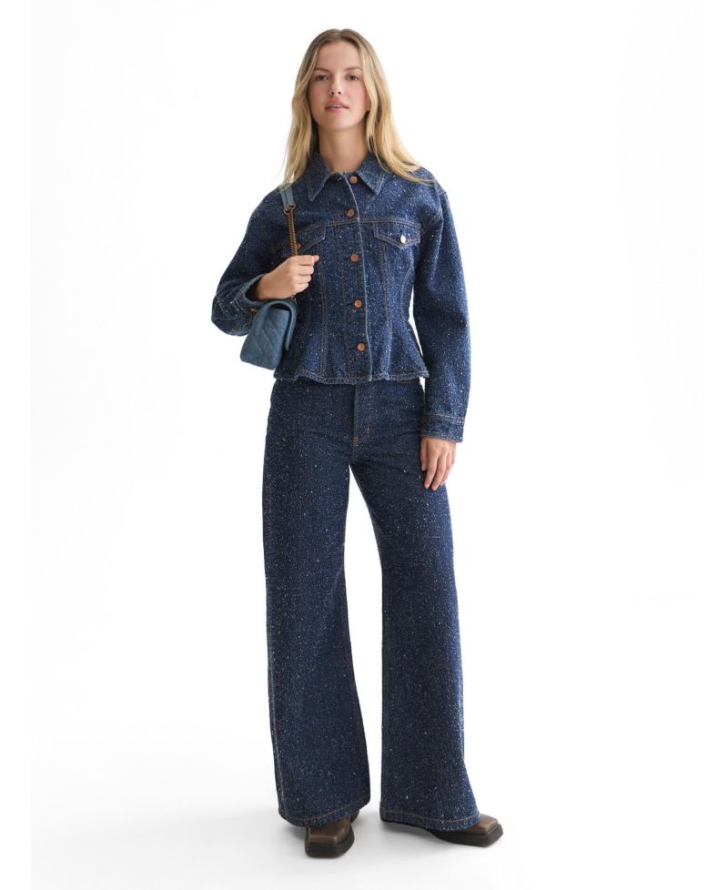 Women's Peplum Waisted Denim Jacket Deep Weave