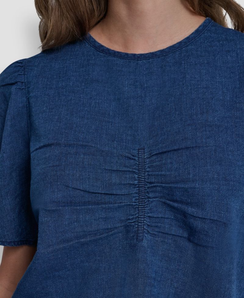 Petite Puff Short-Sleeve Crew Neck Ruched Shirt