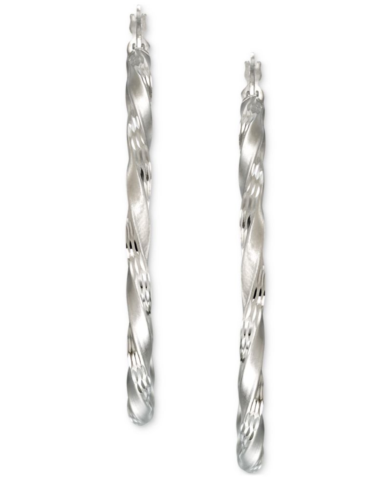 Twisted Satin Finished Round Hoop Earrings in 14k Gold Over Sterling Silver and Sterling Silver