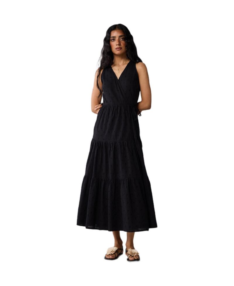 Women's Sleeveless Embroidered Wrap Dress with Tiers