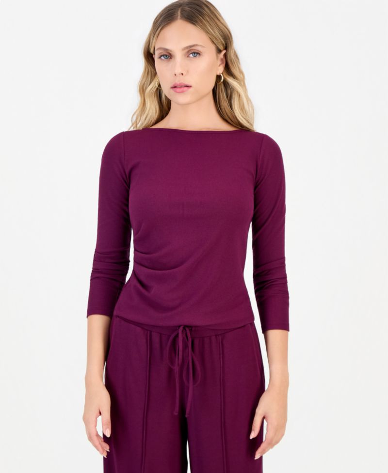 Petite Rib-Knit Asymmetric Top