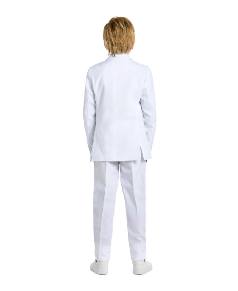 Teen Boys White Knight Slim Fit Solid Suit Including Blazer, Pants and Clip-On-Tie