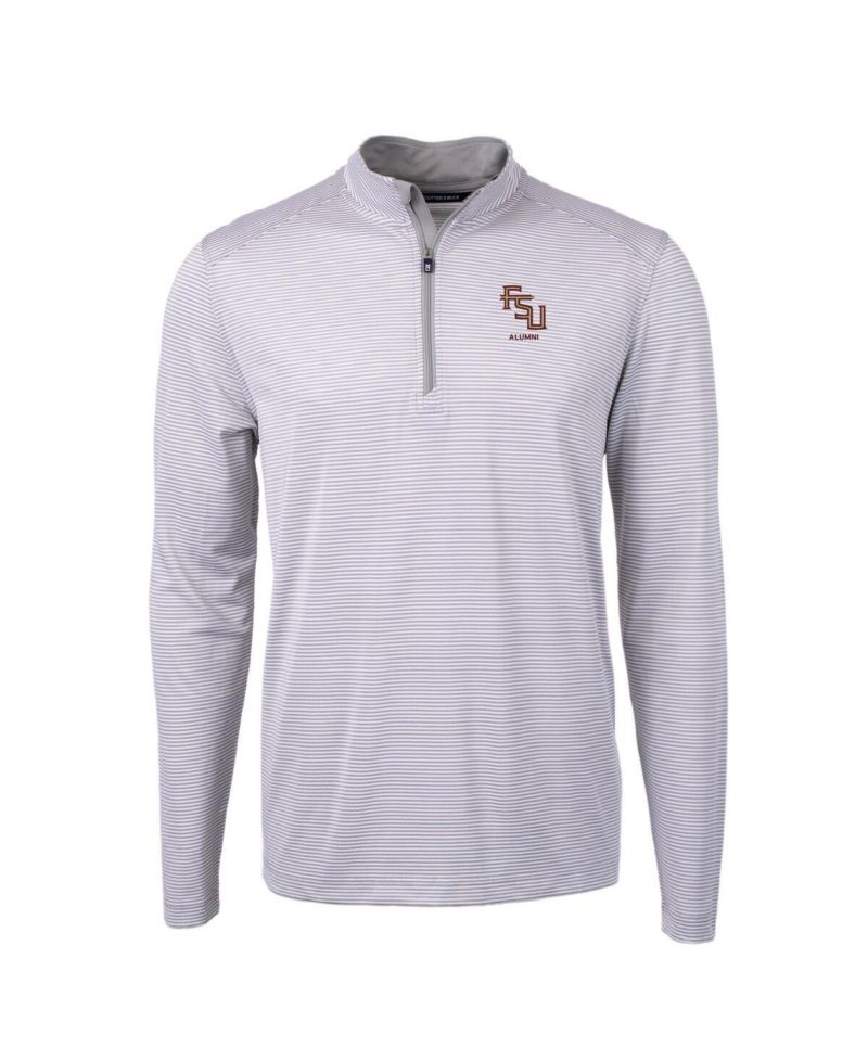 Men's Gray Florida State Seminoles Alumni Logo Dry Tec Virtue Eco Pique Micro Stripe Quarter-Zip Pullover