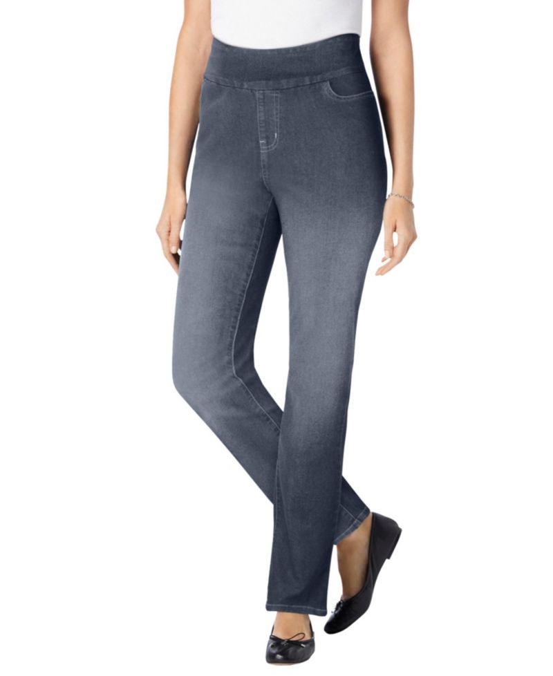 Petite Within Flex-Fit Pull-On Straight-Leg Gap-Free Stretch Denim Jeans