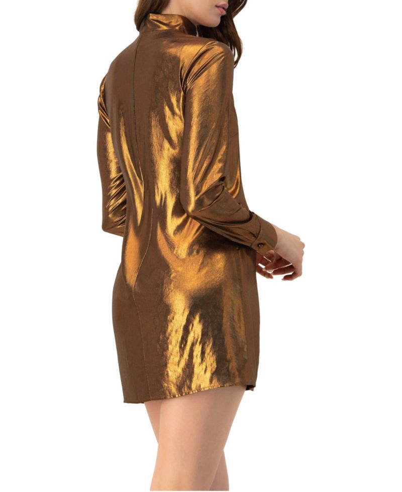 Women's Short Satin Dress with Keyhole Neckline