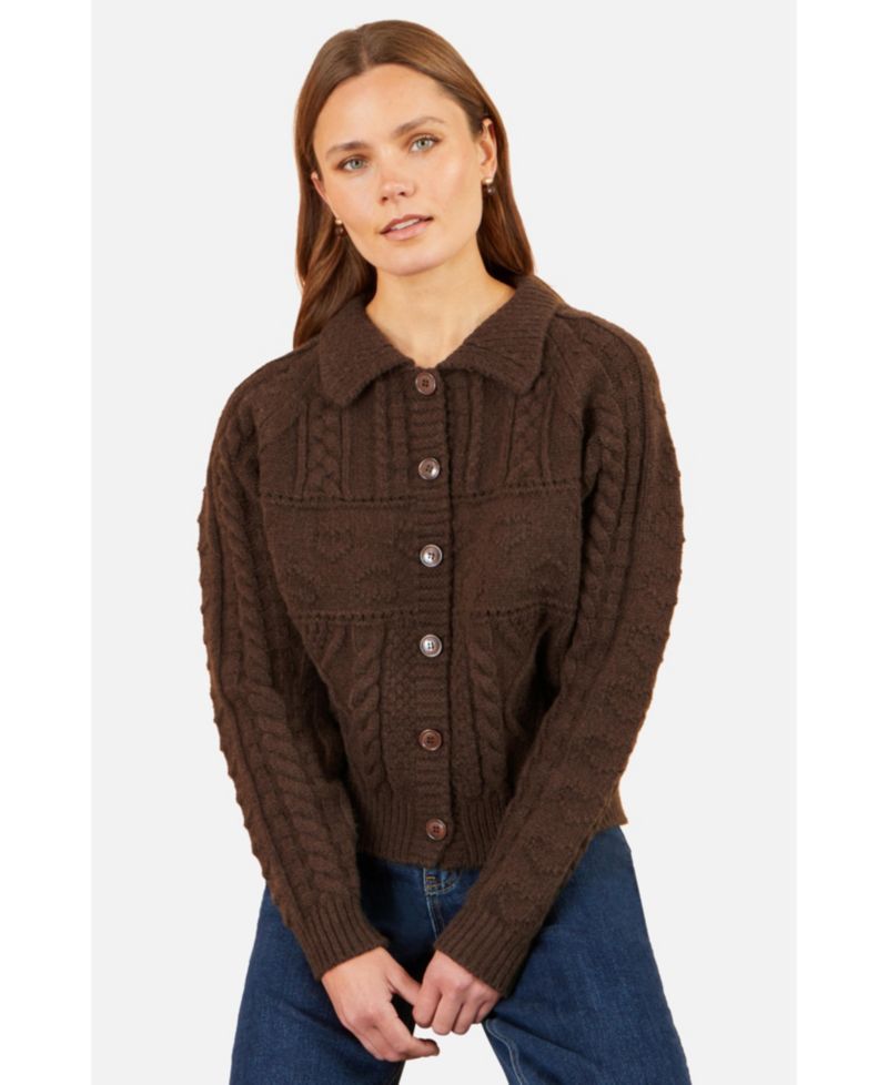 Women's Collared Cable-Knit Boxy Cardigan