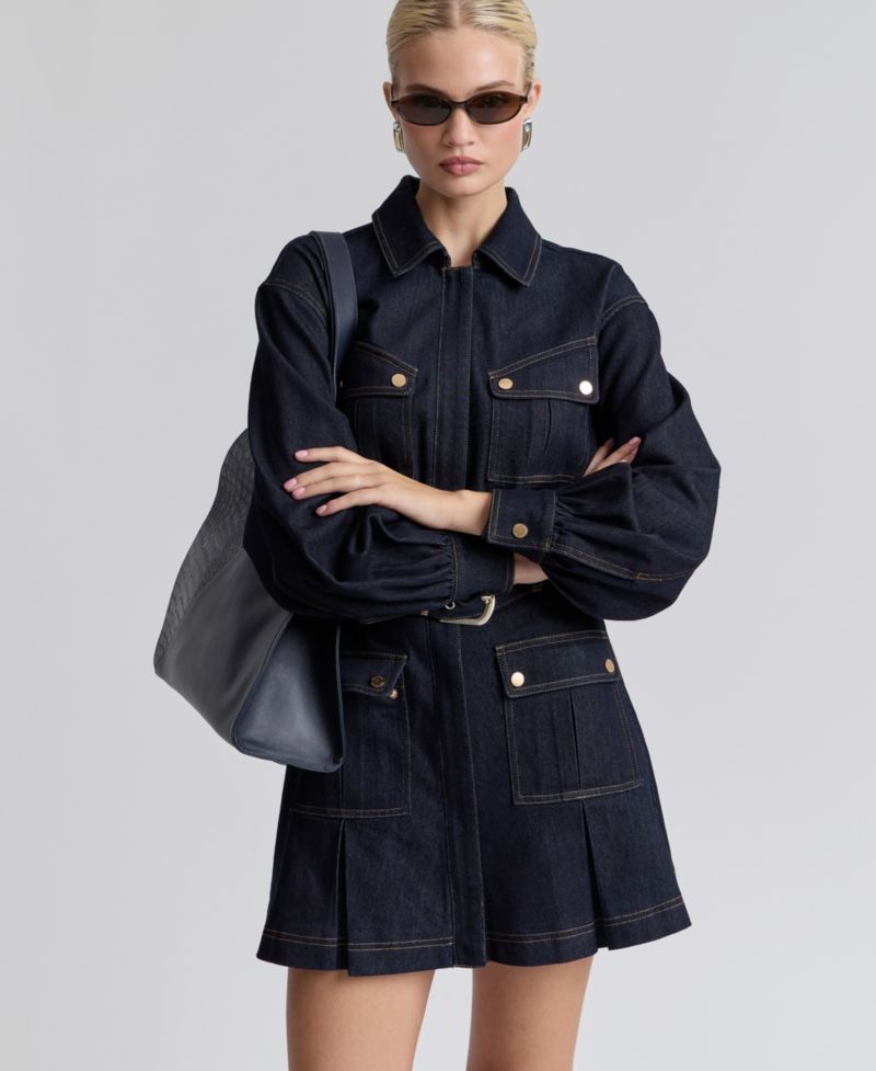 Women's Stretch Denim Belted Cargo Mini Dress