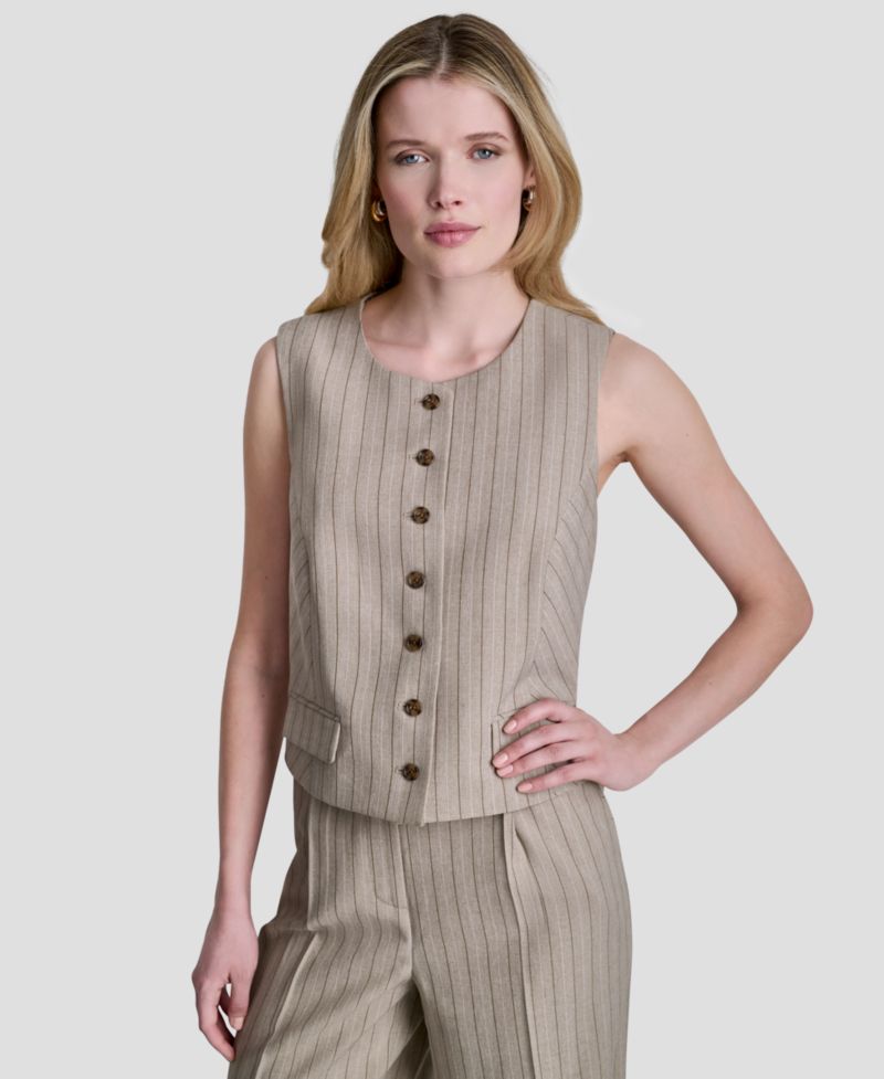 Women's Pinstripe Button-Front Vest, Regular & Petite