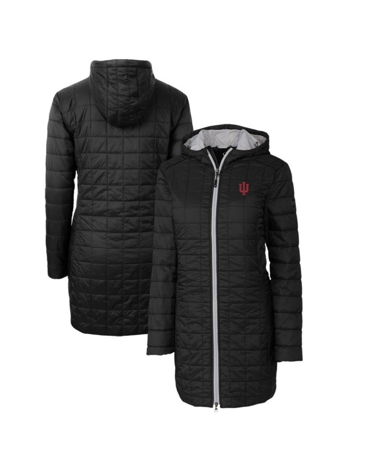 Women's Cutter Buck Black Indiana Hoosiers Rainier PrimaLoft Eco Hooded Long Coat