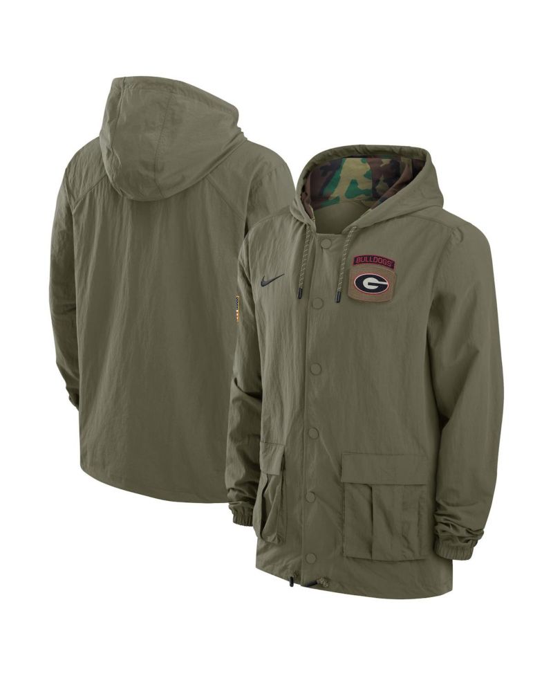 Men's Olive Georgia Bulldogs 2024 Military Appreciation Full-Snap Hoodie Military Jacket