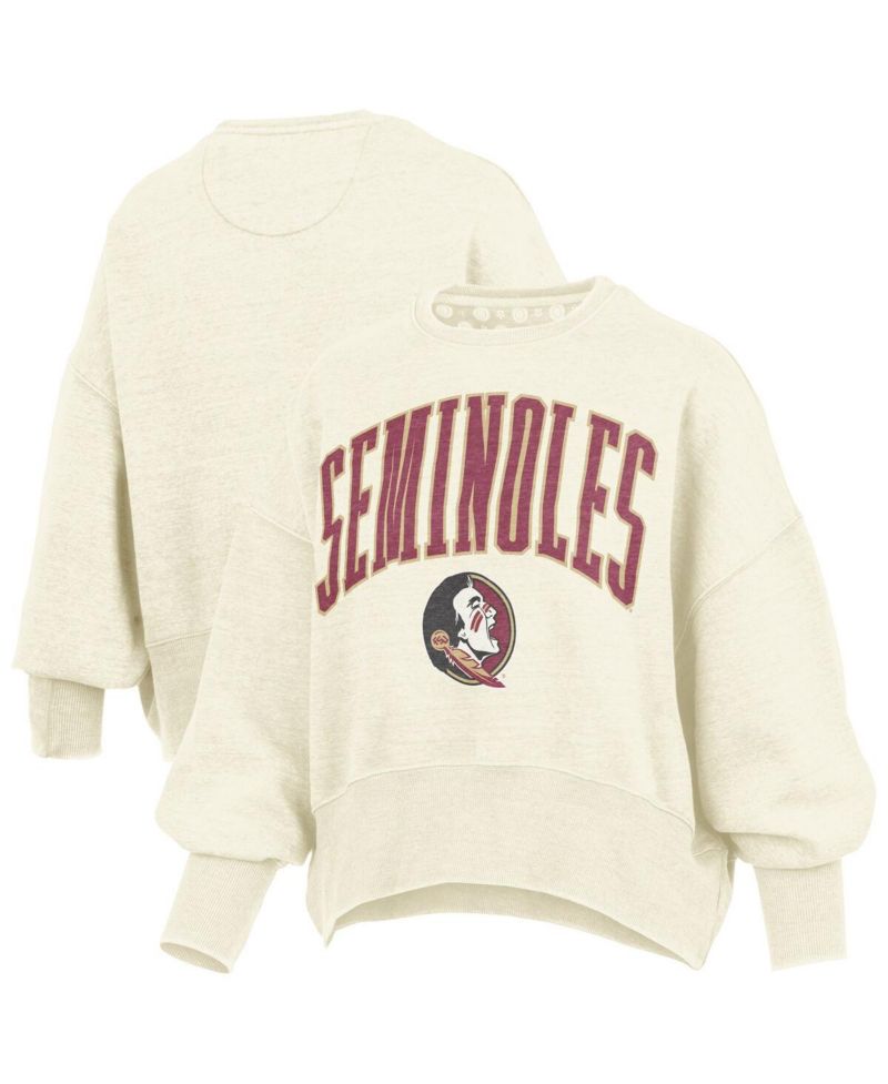 Women's Natural Florida State Seminoles Oversized Waist-Length Crewneck Sweatshirt