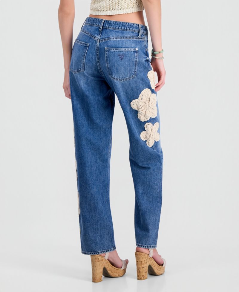 Women's Gaia High Rise Floral Crochet Straight-Leg Jeans