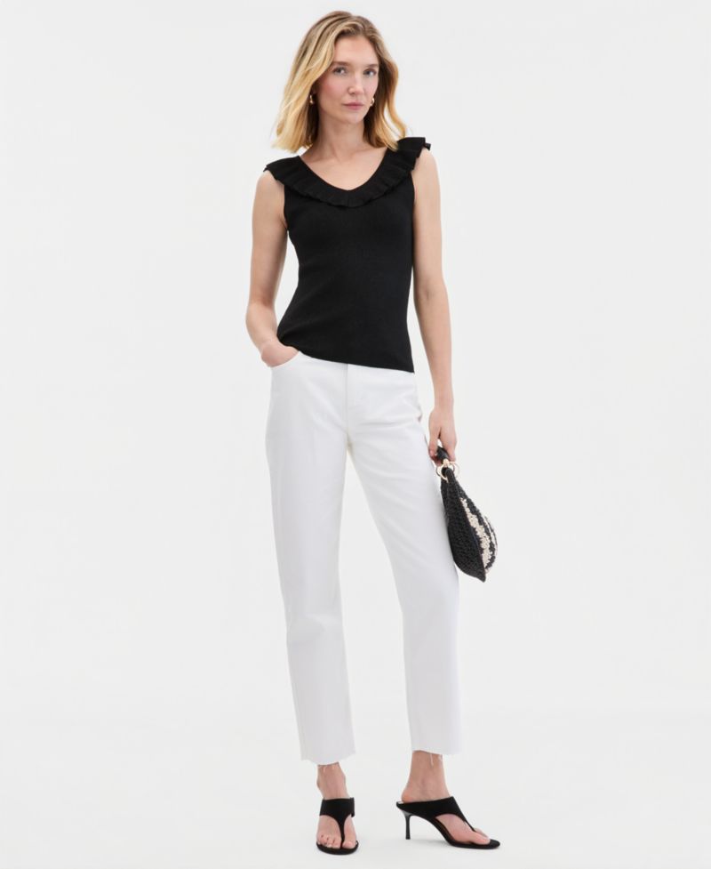 Women's Ruffle-Trim Metallic Sweater Tank