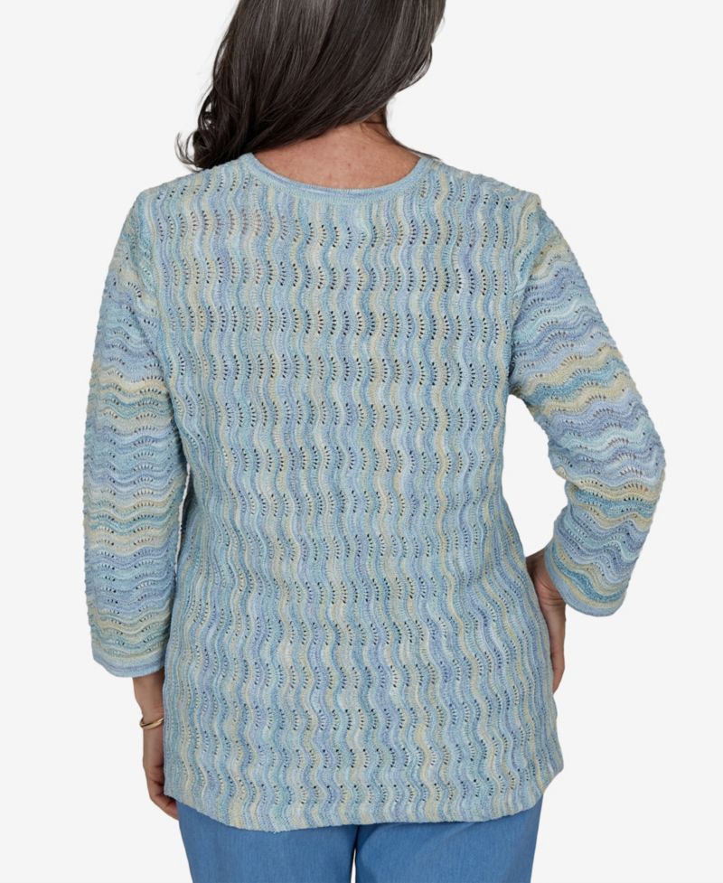 Women's Provence Scalloped Stripes Textured Sweater