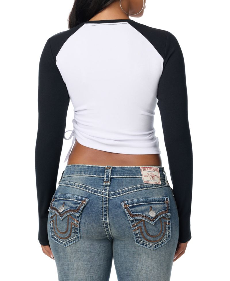 Women's Asymmetrical Raglan Long-Sleeve Crewneck Graphic T-Shirt