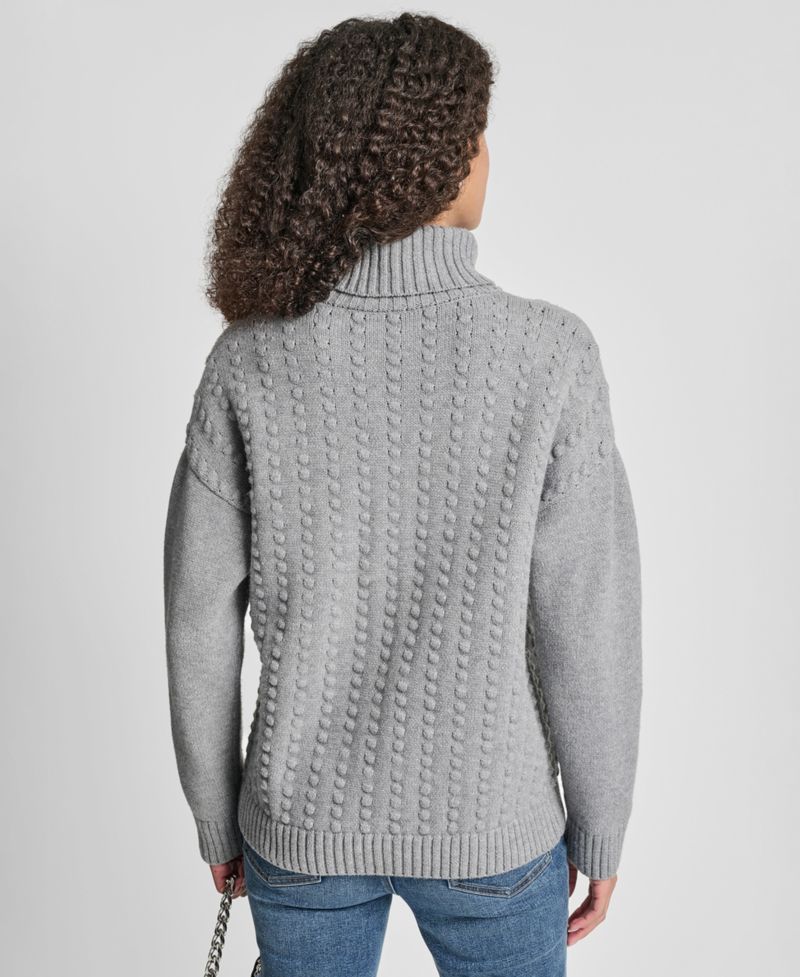 Women's Turtle Neck Bobble Stitch Long Sleeve Sweater