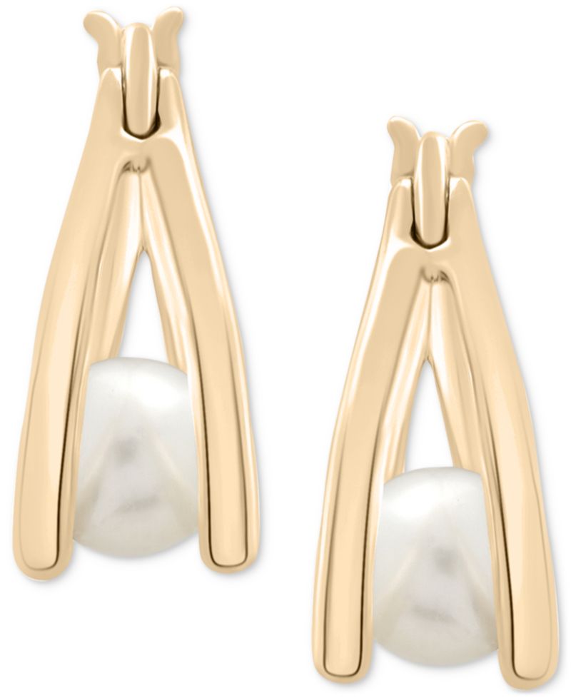Cultured Freshwater Pearl Shell Small Split-Hoop Earrings in 14k Yellow Gold-Plated Sterling Silver, 0.62"