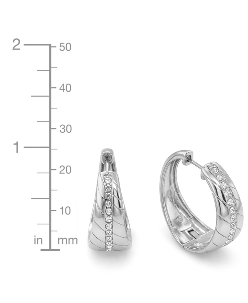 Crystal Center Graduated Hinged Hoop Earrings
