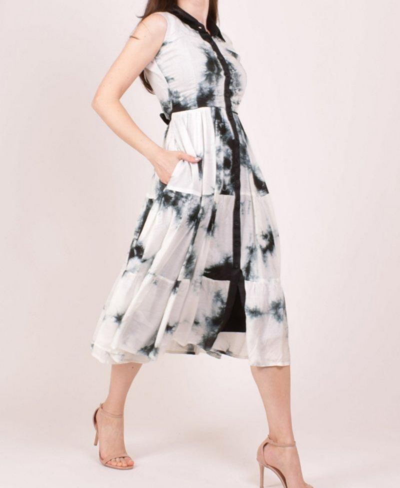Women's Hand Tie-Dye Tiered Button Midi Dress
