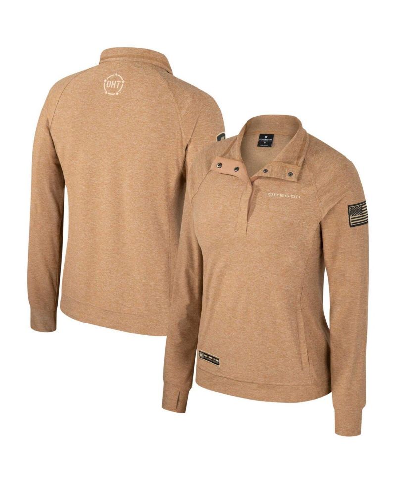 Women's Tan Oregon Ducks OHT Military Appreciation Sand Tatum Quarter-Snap Raglan Jacket